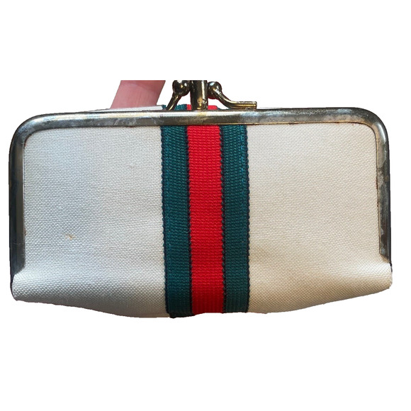 Gucci Stripe Sewing Kit Travel Coin Purse Compact Mirror Manicure Clutch Vintage - Picture 1 of 9